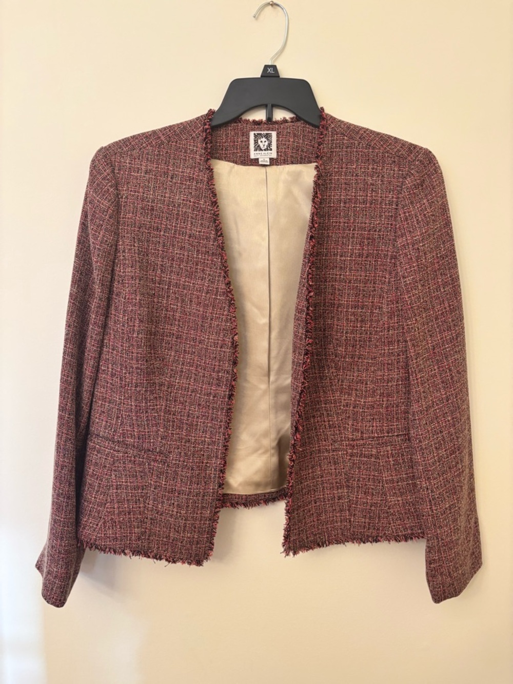 Anne Klein Burgundy Tweed Open-Front Blazer